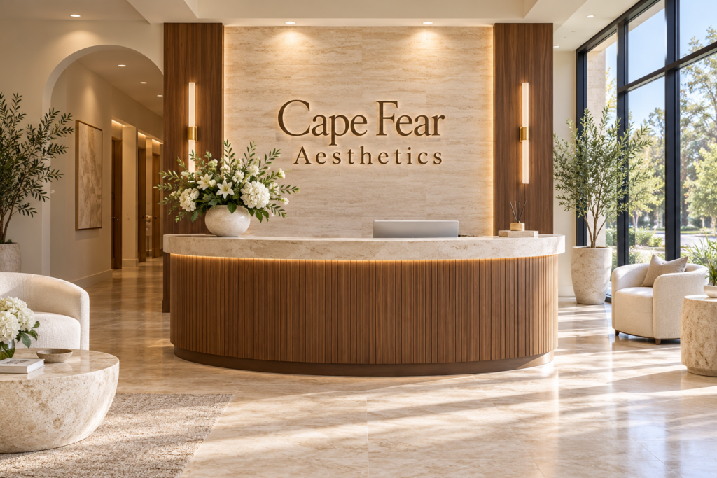 Illustrative lobby concept for Cape Fear Aesthetics