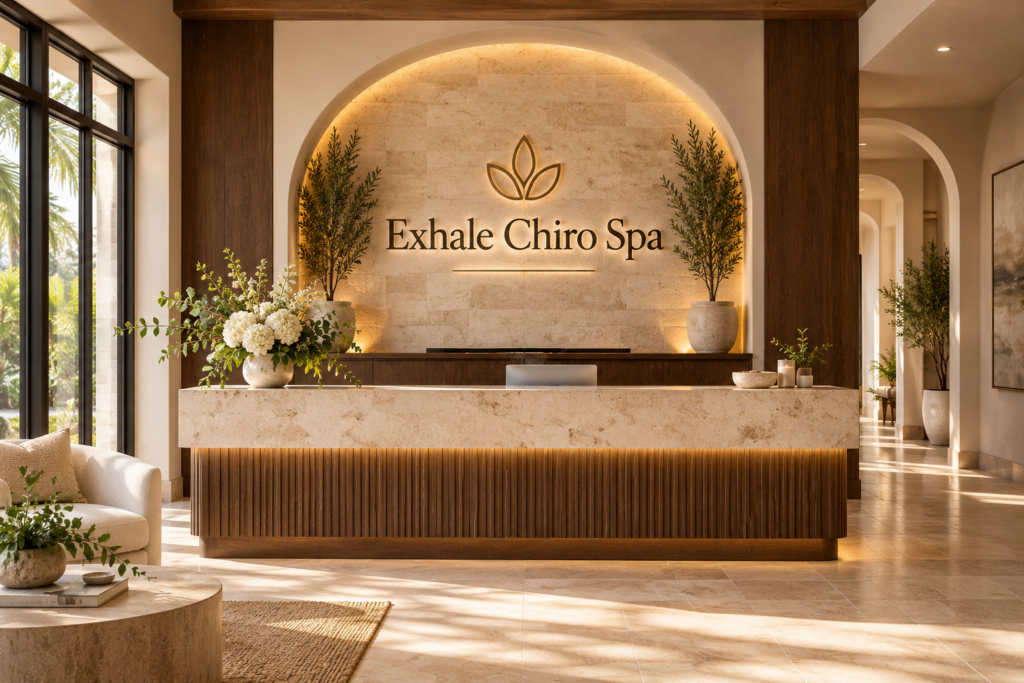 Illustrative lobby concept for Exhale Chiro Spa