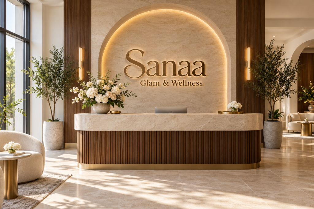 Illustrative lobby concept for Sanaa Glam & Wellness