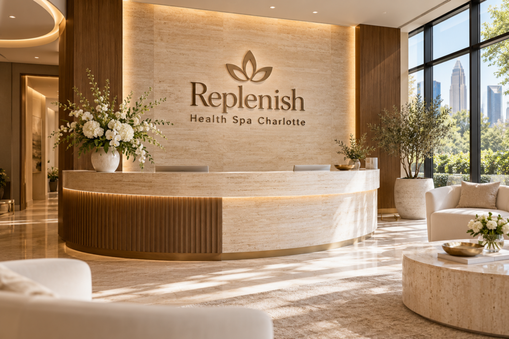 Illustrative lobby concept for Replenish Health Spa Charlotte