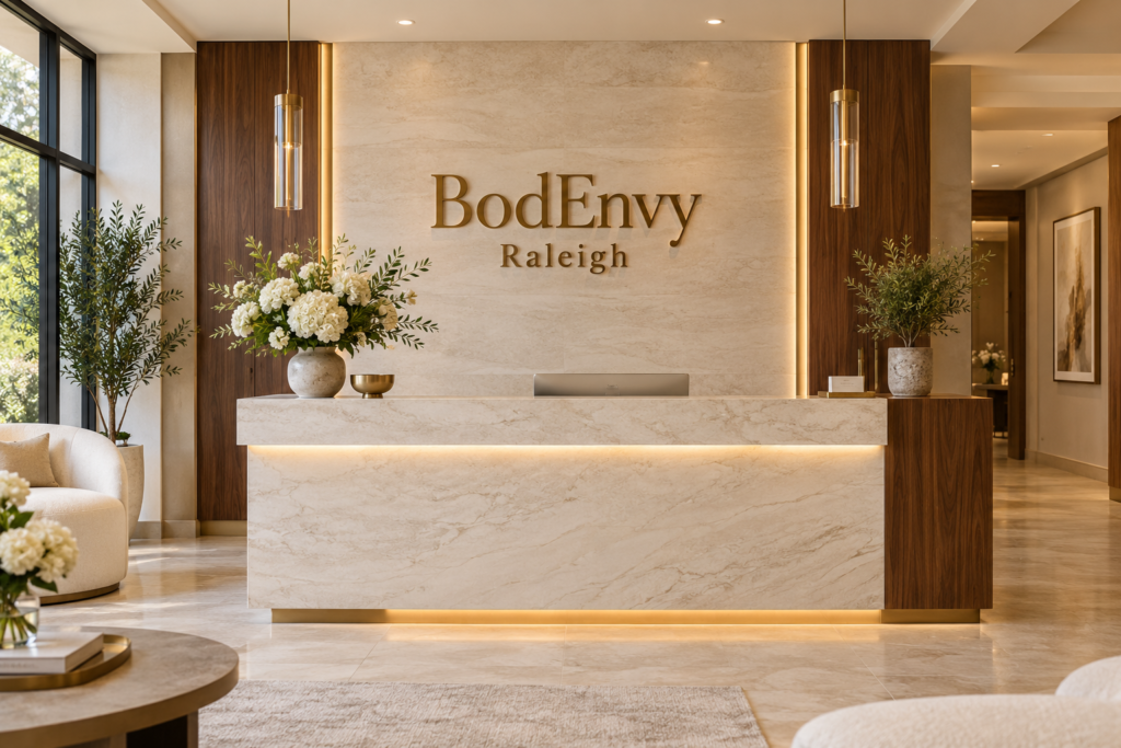 Illustrative lobby concept for BodEnvy Raleigh